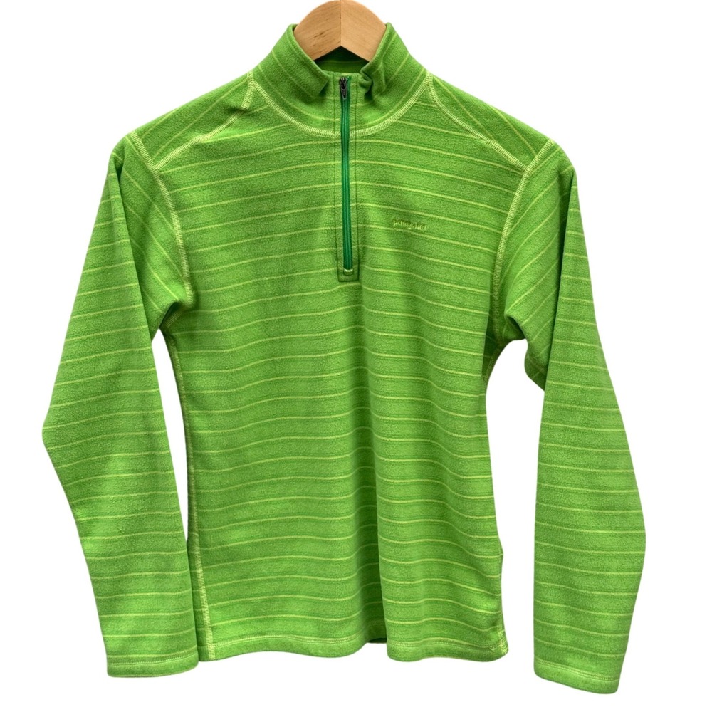 Patagonia Kids Fleece Pullover Striped Green Quarter Zip Size L Rare color